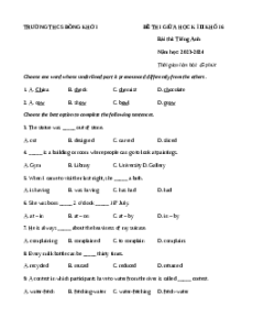 Đề thi giữa kì 2 Tiếng Anh 6 Right on trường THCS Đồng Khởi