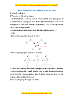 Lý thuyết Liên kết hydrogen và tương tác van der waals Hóa học 10 Chân trời sáng tạo