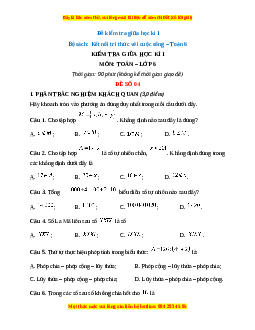 Đề thi giữa kì 1 Toán 6 Kết nối tri thức (Đề 4)
