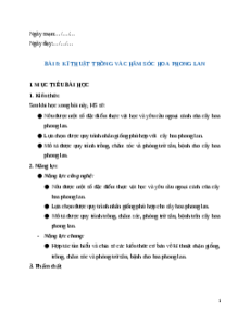 Giáo án chuyên đề Bài 8: Kĩ thuật trồng và chăm sóc hoa phong lan Công nghệ trồng trọt 10 Kết nối tri thức