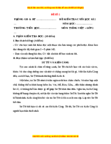 Đề thi học kì 2 Tiếng Việt lớp 2 Chân trời sáng tạo (Đề 2)