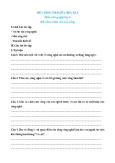 Đề cương ôn tập Giữa kì 1 Công nghệ lớp 5 Kết nối tri thức