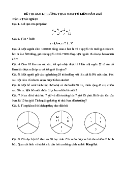 Đề thi vào lớp 6 môn Toán trường Nam Từ Liêm - Hà Nội 2025 có đáp án