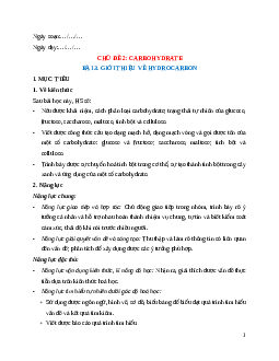 Giáo án Bài 3 Hóa học 12 Cánh Diều: Giới thiệu về carbohydrate