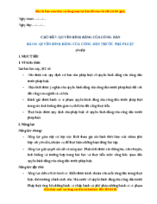 Giáo án Bài 10 KTPL 11 Chân trời sáng tạo: Quyền bình đẳng của công dân trước pháp luật