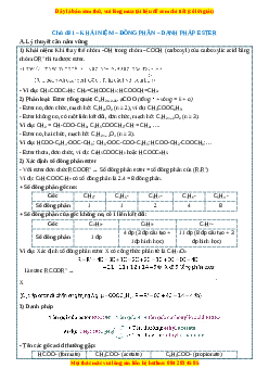 Chuyên đề dạy thêm Chủ đề 1: Khái niệm - đồng phân - danh pháp ester Hóa học 12 (sách mới)