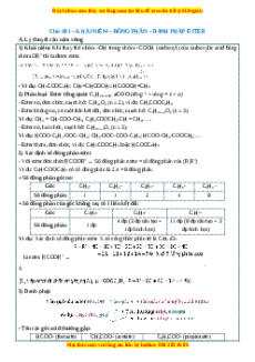 Chuyên đề dạy thêm Chủ đề 1: Khái niệm - đồng phân - danh pháp ester Hóa học 12 (sách mới)