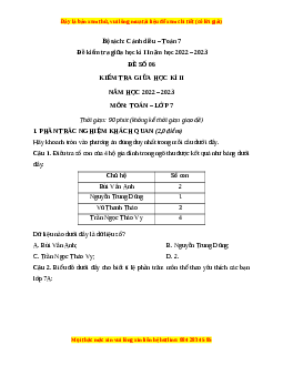 Đề thi giữa kì 2 Toán 7 Cánh diều có đáp án (Đề 6)