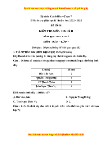 Đề thi giữa kì 2 Toán 7 Cánh diều có đáp án (Đề 6)