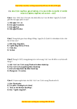 Trắc nghiệm Bài 16 Lịch sử 9: Hoạt động của Nguyễn Ái Quốc ở nước ngoài những năm 1919-1925