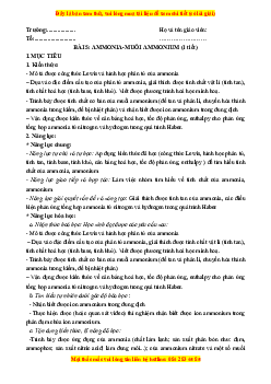 Giáo án Ammonia. Muối ammonium Hóa học 11 Kết nối tri thức