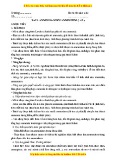 Giáo án Ammonia. Muối ammonium Hóa học 11 Kết nối tri thức
