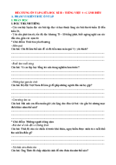 Đề cương ôn tập Giữa kì 2 Tiếng Việt lớp 4 Cánh diều Cấu trúc mới