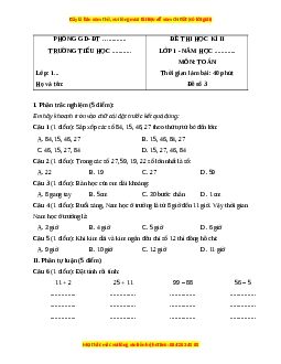 Đề thi cuối kì 2 Toán lớp 1 Kết nối tri thức (Đề 3)