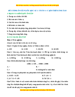 Đề cương ôn tập giữa học kì 1 Toán lớp 4 Chân trời sáng tạo