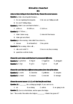 Đề thi Cuối kì 1 Tiếng Anh 9 Friends Plus (Đề 2 kèm file nghe)