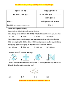 Đề thi cuối kì 2 Toán lớp 4 Kết nối tri thức (Đề 2)