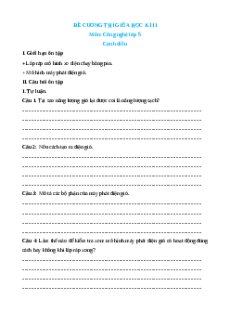 Đề cương ôn tập Giữa kì 2 Công nghệ lớp 5 Cánh diều