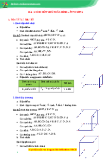 Chuyên đề Hình hộp chữ nhật. Hình lập phương Toán 7 Cánh diều