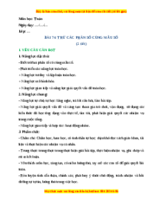 Giáo án Trừ các phân số cùng mẫu số Toán lớp 4 Cánh diều