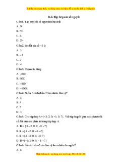 Trắc nghiệm Tập hợp các số nguyên Toán 6 Cánh diều