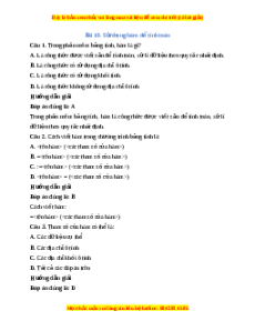 Trắc nghiệm Tin học 7 Bài 10 Chân trời sáng tạo: Sử dụng hàm để tính toán