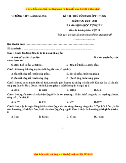 Đề thi thử Vật Lí trường Lạng Giang 1 năm 2021