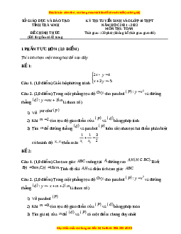 Đề thi vào 10 môn Toán tỉnh Trà Vinh năm 2022