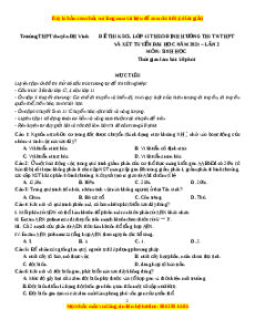 Đề thi thử Sinh Học trường Chuyên ĐH Vinh lần 2 năm 2021