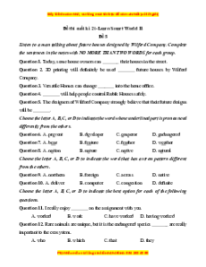 Đề thi cuối kì 2 Tiếng Anh 11 Ilearn smart world (Đề 5 kèm file nghe)