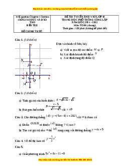 Đề thi vào 10 môn Toán tỉnh Bến Tre năm 2022