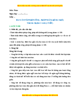 Giáo án Ôn tập phép cộng, phép trừ (không nhớ) trong phạm vi 100 Toán lớp 2 Kết nối tri thức