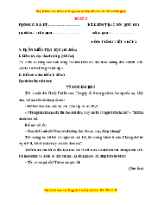 Đề thi cuối kì 1 Tiếng Việt lớp 2 Kết nối tri thức (Đề 9)