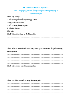 Đề cương Giữa kì 1 Công nghệ 9 Chân trời sáng tạo Lắp đặt mạng điện trong nhà