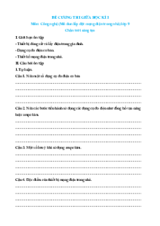 Đề cương Giữa kì 1 Công nghệ 9 Chân trời sáng tạo Lắp đặt mạng điện trong nhà