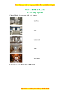 Trắc nghiệm Unit 1: Home & Places Tiếng Anh 6 Right on