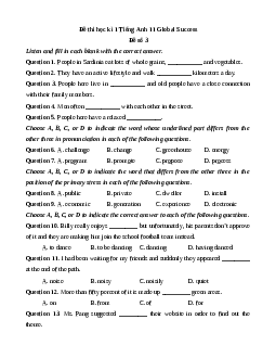 Đề thi cuối kì 1 Tiếng Anh 11 Global success (Đề 8)