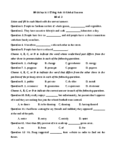 Đề thi cuối kì 1 Tiếng Anh 11 Global success (Đề 8)