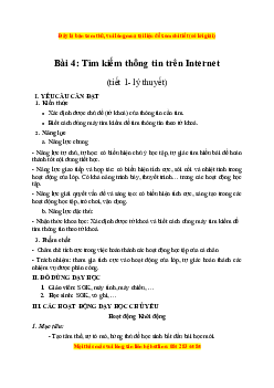 Giáo án Bài 4 Tin học lớp 4 Kết nối tri thức: Tìm hiểu thông tin trên Internet