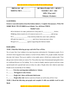 Đề thi giữa kì 2 Tiếng Anh 8 Global success (Đề 5 kèm file nghe)