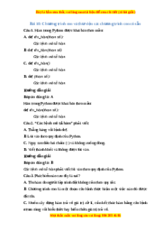Trắc nghiệm Tin học 10 Chủ đề F Bài 10: Chương trình con và thư viện các chương trình con có sẵn Tin học 10 Cánh diều