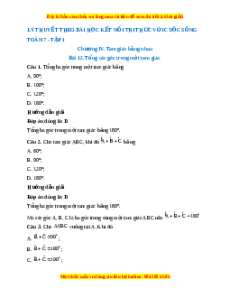 Trắc nghiệm Tổng các góc trong một tam giác Toán 7 Kết nối tri thức