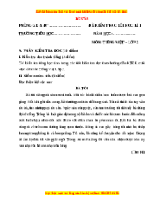 Đề thi cuối kì 1 Tiếng Việt lớp 2 Kết nối tri thức (Đề 8)