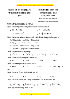Đề thi giữa kì 1 Toán 6 Chân trời sáng tạo Trường THCS Bình Qưới Tây - Quận Bình Thạnh - TPHCM