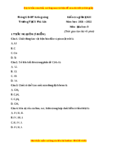 Đề thi giữa kì 2 Hóa 9 trường THCS Phú Lộc năm 2023
