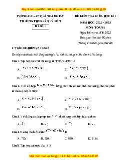 Đề thi giữa kì 1 Toán 6 Kết nối tri thức Trường THCS Lê Quý Đôn - Cầu Giấy - Hà Nội
