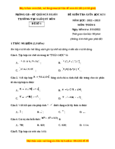 Đề thi giữa kì 1 Toán 6 Kết nối tri thức Trường THCS Lê Quý Đôn - Cầu Giấy - Hà Nội