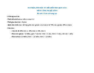 Đề thi cuối kì 2 Công nghệ lớp 4 Chân trời sáng tạo (Đề 1)