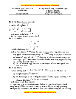 Đề thi vào 10 môn Toán tỉnh Hải Phòng năm 2022