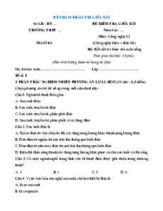Bộ đề thi giữa kì 1 Công nghệ 12 Kết nối tri thức có đáp án